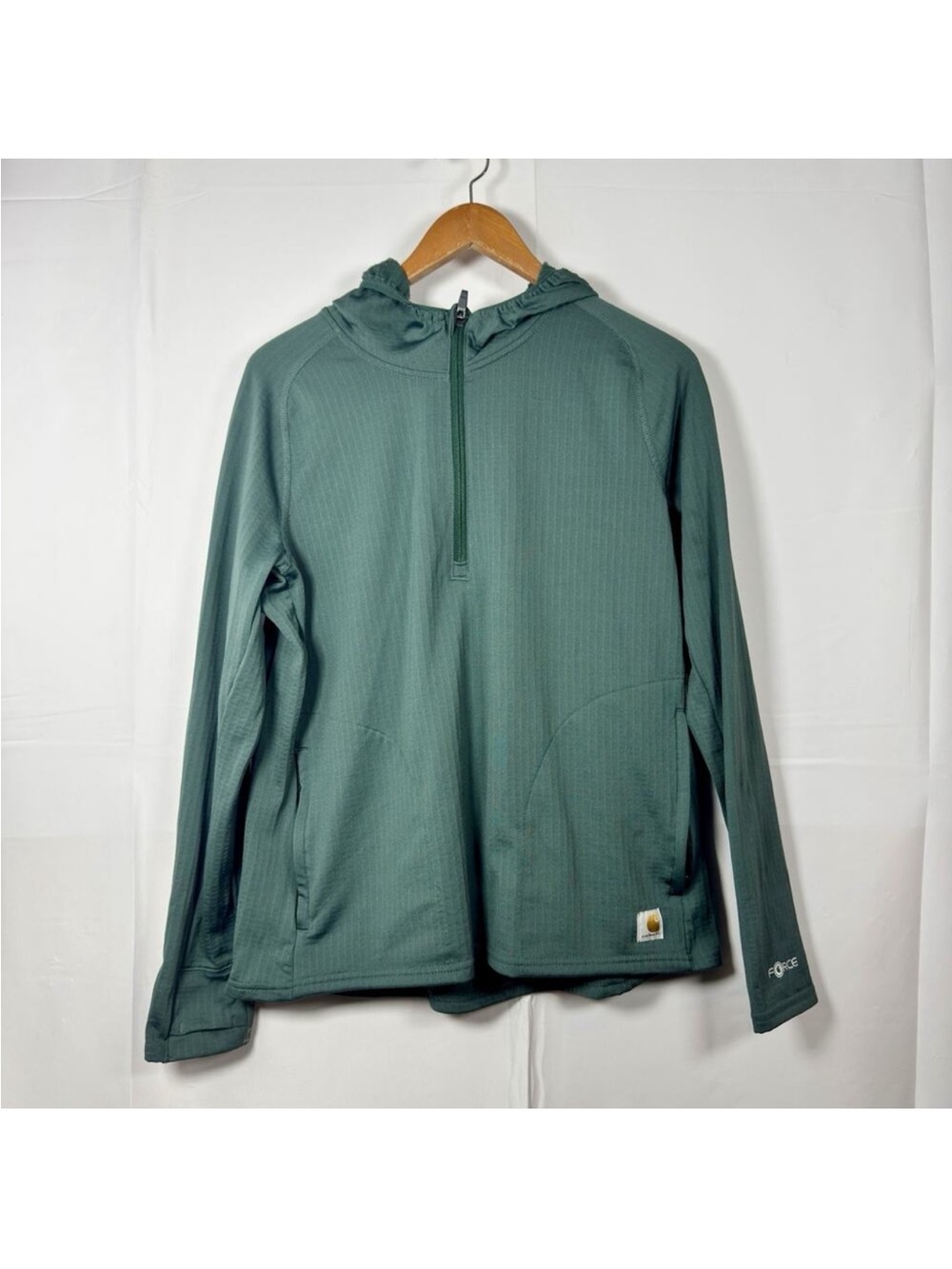 Women's Carhartt Force® Relaxed Fit Half-Zip Hooded Pullover Medium Green